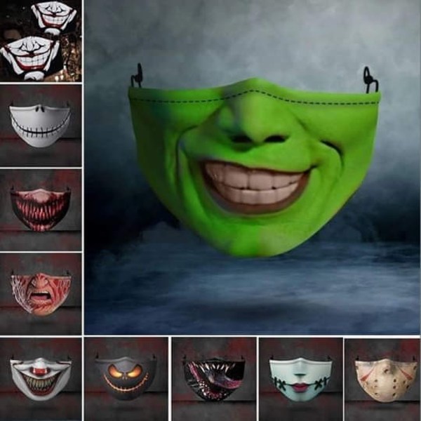 Halv ansiktsskrämmask för Halloween Cosplay rekvisita Skrämmande cover Halloween Festival Festtillbehör 5 Pack 15