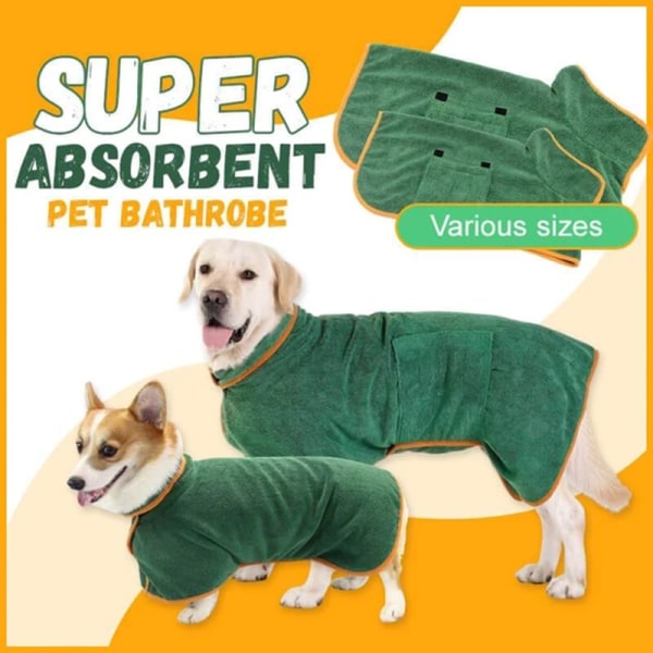 Hundbadrock Handduk Mjuk Superabsorberande badrock Torkande fuktpyjamas för hund Green L