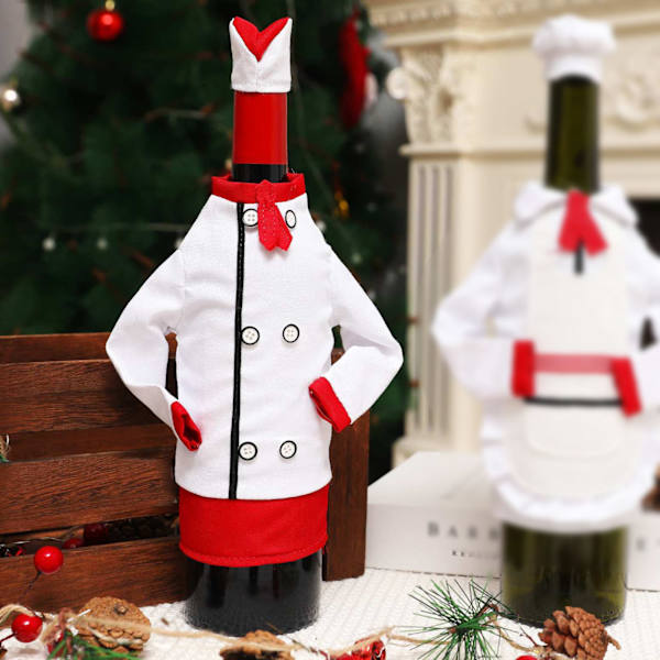 Christmas Wine Bottle Cover Creative Chef Kläder Hatt Bottle Topper Dekoration Button