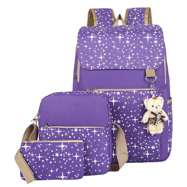 3 uppsättningar axelväska för tjejer Bear Enkel mode skolväska Set för shoppingresor Purple