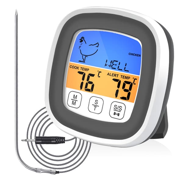 LCD Digital Matlagning Mat Kött Ugn Kök BBQ Grill Termometer Klocka Timer Med Vattentät Sond Pekskärm Kök White With Gray Waterproof Probe