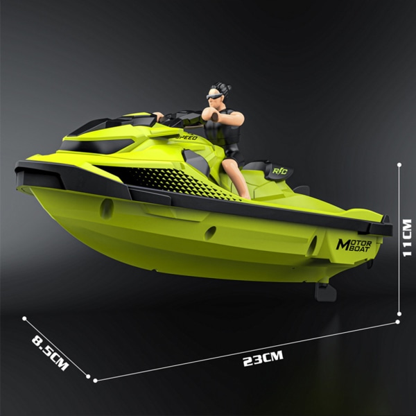 Barn Fjärrkontroll Motor Båt Toy 2.4G Fjärrkontroll Racing Båt Liten Speedboat Green motorwith doll