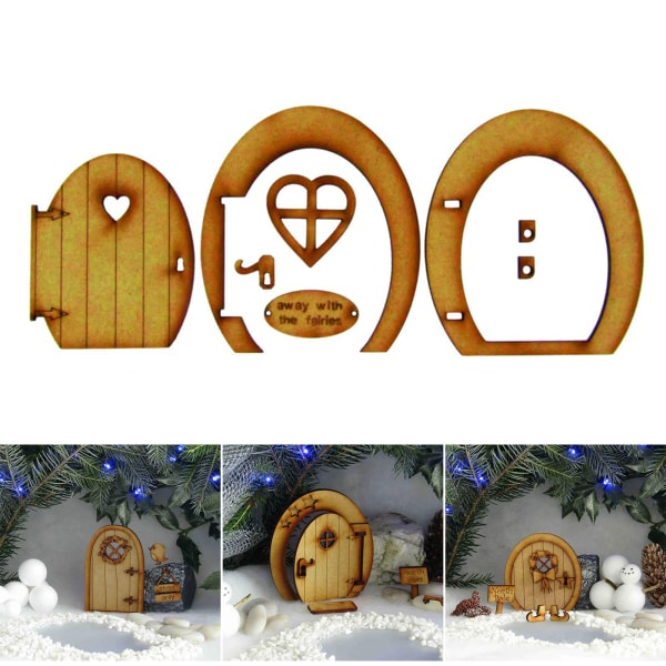 Fairy Tale Trädörr Dekoration Kit Dockhus Miniatyrmöbler 3D DIY Hantverk Prydnad för Utomhusgård 14