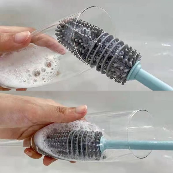 Silikonflaskborste med långt skaft Flexibel bärbar vattenflaskrengöring för att tvätta behållare Gray