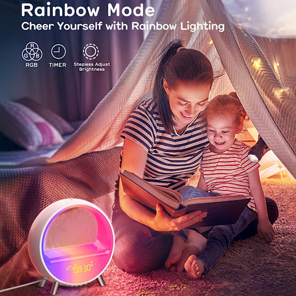 LED Wake Up Light Färgglad väckarklocka Nattljus Solnedgångssimuleringslampa Bluetooth-kompatibel högtalare White