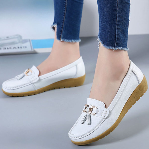 Kvinnors äkta läder Mjukt Bekväma Flat Loafers Handgjorda Casual Shoes Light Blue 38