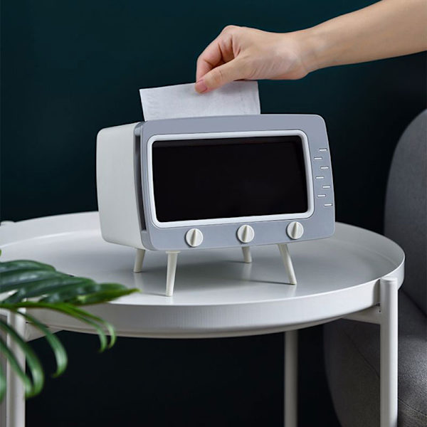Tissue Box TV Formad Mobiltelefon Hållare Dispenser Förvaring Case Organizer Med Mobiltelefon Hållare För Hem Hotell White