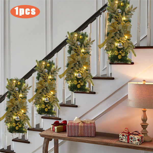 Sladdlös Prelit Stairway Swag Trim Lights Up Jultrappdekoration LED-krans Prelit Stairway Swag Trim Garland Red A1pcs