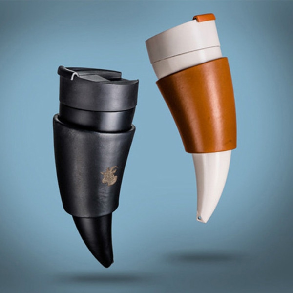 Getmugg Hornformad kaffeflaska med axelrem Creative Portable Dricksvattenkopp Present 230ml White