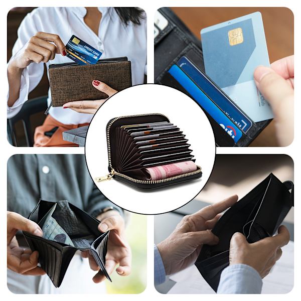 Affärsminiplånbok för män kvinnor med 10 kortplatser Vik dragspelsstil Mini-ID-korthållare med full zip Red Wine