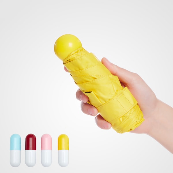 5-vikt mini-kapselparaply med liten ficka. Vikbart kompakt fickparaply med söt case Yellow