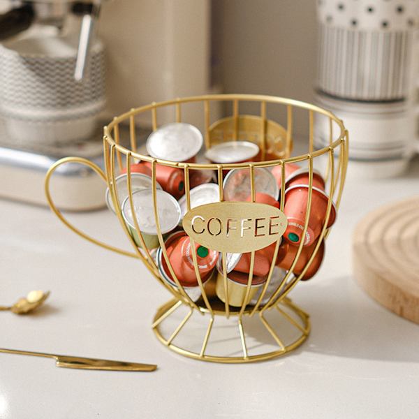 Snygg kaffekapsulhållare i metall, enkel och slitstark, snacksorganisatör för diskbänk Gold
