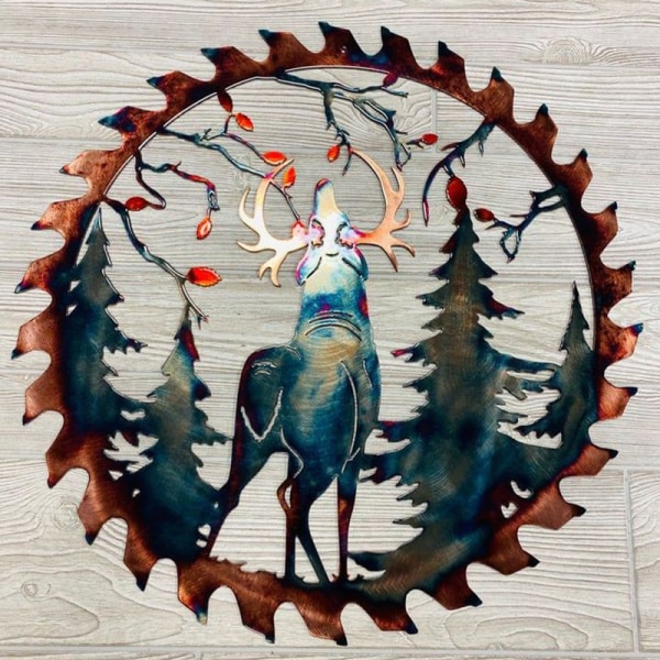 Älgsågblad Vägg Metallkonst Heminredning Fars Dag Unik gåva Dekorativ Metallkonst Trädvägg Självhäftande prydnad Whitetail Bow Hunter Sawblade