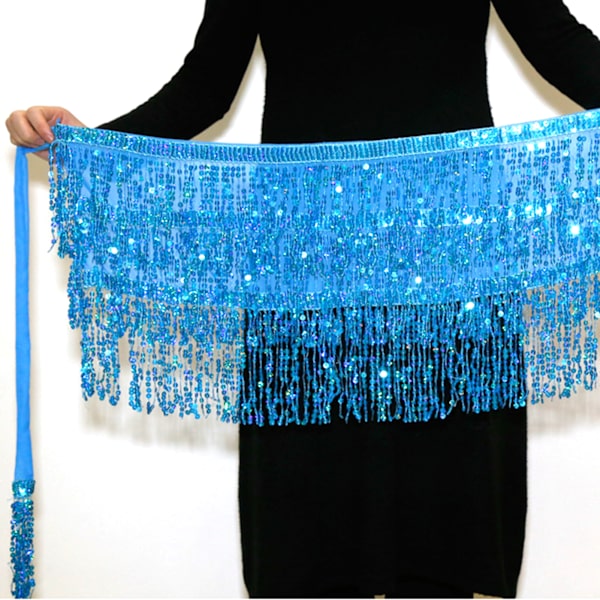 Dam Magdans Paljett Hip Scarf Boho Style Party Kostym För Dansfester Lake Blue