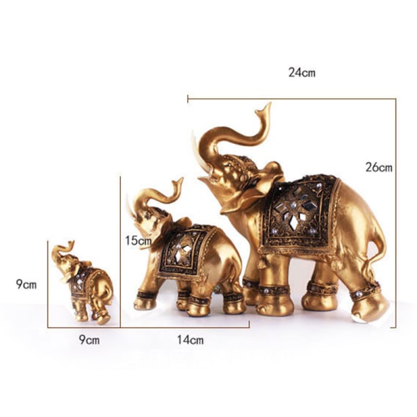 Golden Elephant Resin Staty Elegant Facing Uppåt Figurine Lucky Wealth Heminredning M