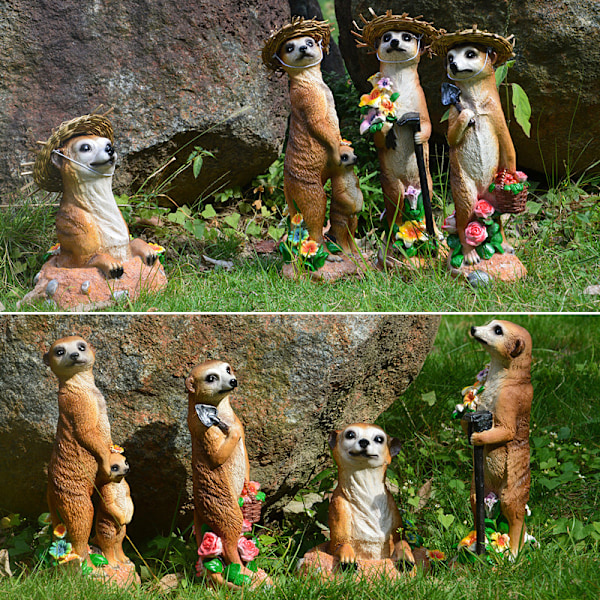 Meerkat Trädgårdsdekoration Resin Hantverk Staty Realistiska djurfigurer för Home Garden Courtyard Lily Rake Mongoose