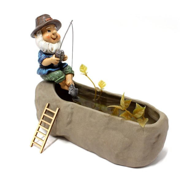 Fiske Gnome Staty Målad Harts Hantverk Utomhus Damm Landskap Prydnad För Gräsmatta Trädgård Innergård Dekor Go Fishing