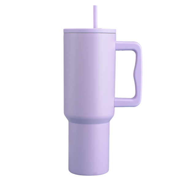 Enfärgad rostfri kopp med halm Läcksäker drickskopp med stor kapacitet för hembilskontor Light Purple