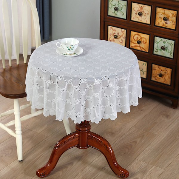 Vit färg rund spets bordsduk Snygg bordsskiva dekorativ täckning för arbetsrum hem Begonia Flower Round Diameter 150cm