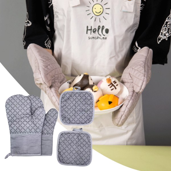 Halkskyddande Anti-skållande Ugnsvantar Matlagning/BBQ-handskar Förtjockade Kökshandskar Kit Med Isolering Matta Plaid 4Pcs