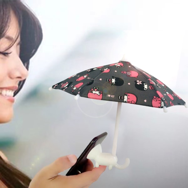 Mini telefonparaply med sugkoppshållare Bärbar telefon parasoll Black