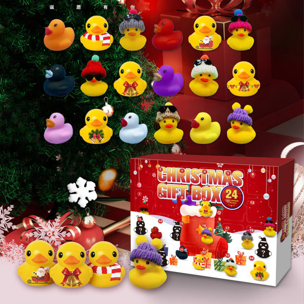 Julnedräkningskalender Presentlåda Julgummi Ankor Presentlåda 24 dagar Julkalender Leksaker Present för barn Pojkar Flickor The Little Yellow Duck Style A