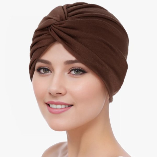 Stretch turbanhatt med korsade vridna design Bekväm mångsidig huvudbonad för damer Coffee