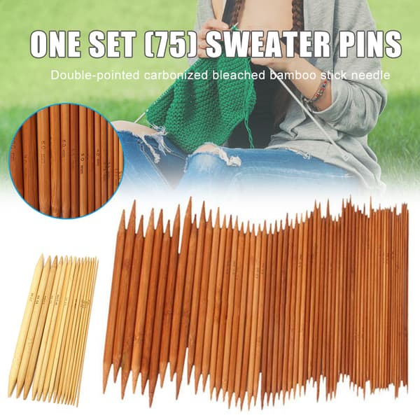 75st Bambu Dubbelspetsiga Stickor Slitstark För Sock Sweater Scarf Dark Brown