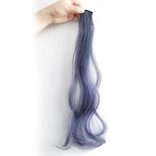 Färgglada klipp på hårförlängningsstycke Lång lockig peruk Högtemperaturtråd Modefest Highlight Syntet hårstycke Smoky Blue