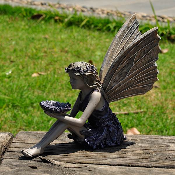Solros Fairy Staty Trädgård prydnad fågelmatare Tvåfärgad sten utomhusdekoration
