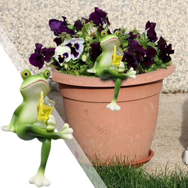 Tipsy Frøer Statuer Sjove Frøer Statue Blomsterkrukke Miniature Frøer Figurer Plantedekorationer Til Krukker 5172