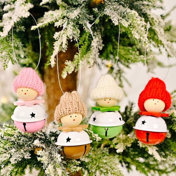 Julgran Plysch Dekor Hängande Xmas Bell Ball Rund Tecknad Fönster Hänge För Bar Butik Hem Fest 7-8cm I Höjd Mix Color Bells