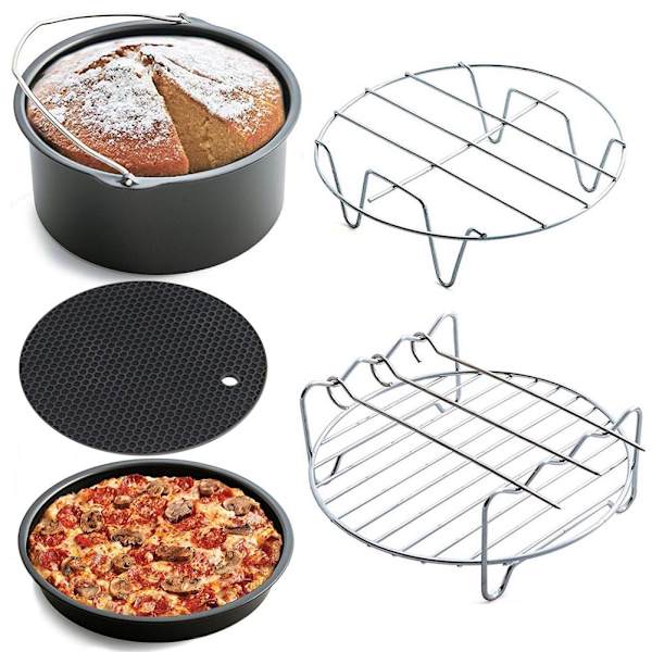 5 st set Air Fryer Tillbehör Kakfat Pan Rack Mat Kit Bärbar för 4,2-5,8QT