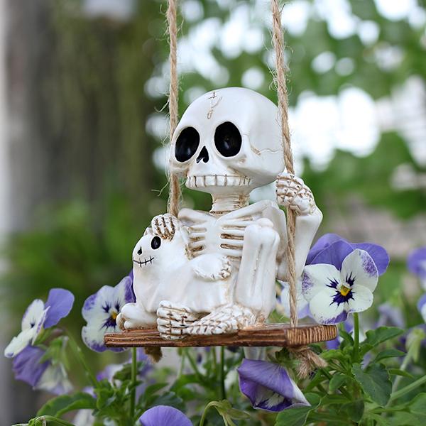 Gyngende Kranie Have Dekoration Mini Kranie Figurer Resin Skelet Skulptur Til Udendørs Halloween Dekoration Cat