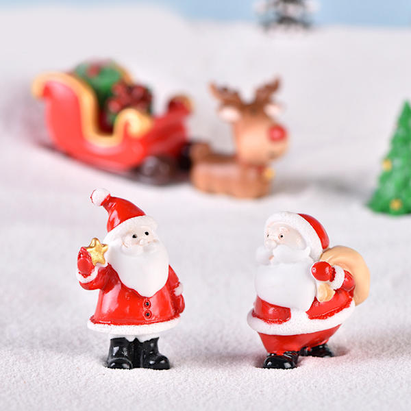 Jultema DIY Mini miniatyrfigur Trädgårdsdeko Jultomten Snögubbe Mikrolandskap för juldekoration 4