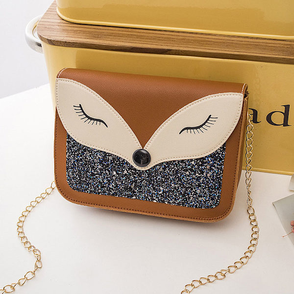 Söt print för damer Mode Cross-body axelväska med kedja rem Dam Mini fyrkantiga väskor Clutch plånbok Handväskor Brown