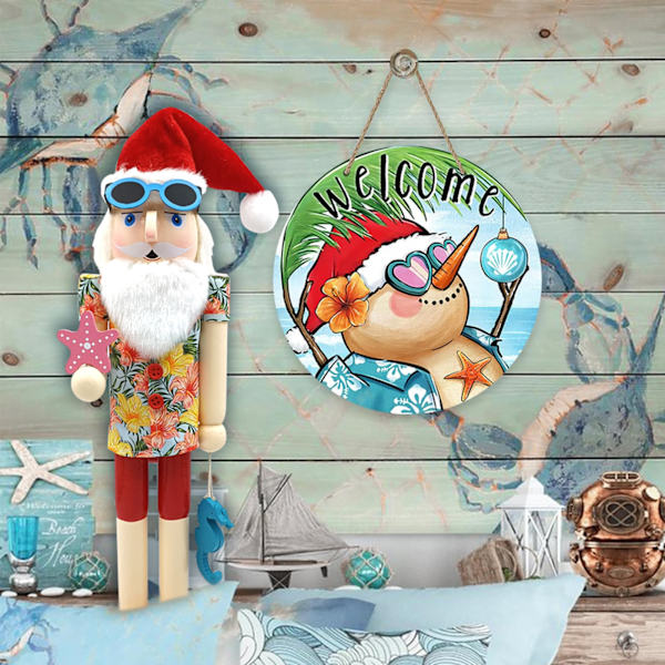 Beach Santa Wood Nötknäppare Stora unika dekorativa prydnader för festlig julbordsdekor Ll0047