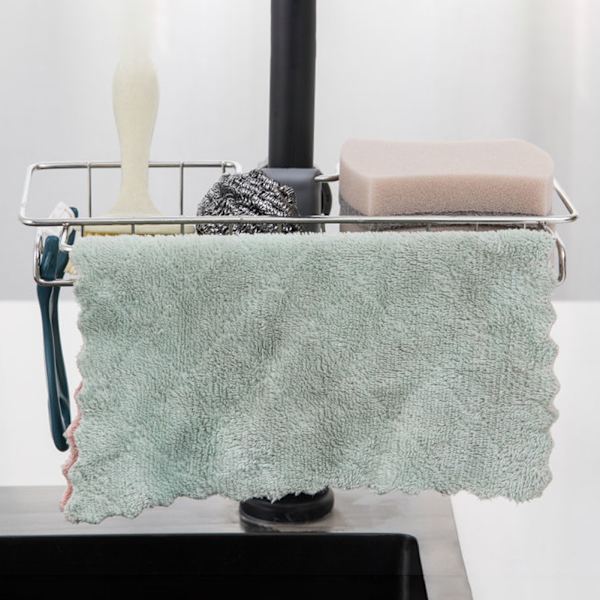 Svamp Holder Over Hane Køkkenvask Caddy Organizer Justerbar Rustfrit Stål Svamp Holder Til Køkkenvask 2pcs