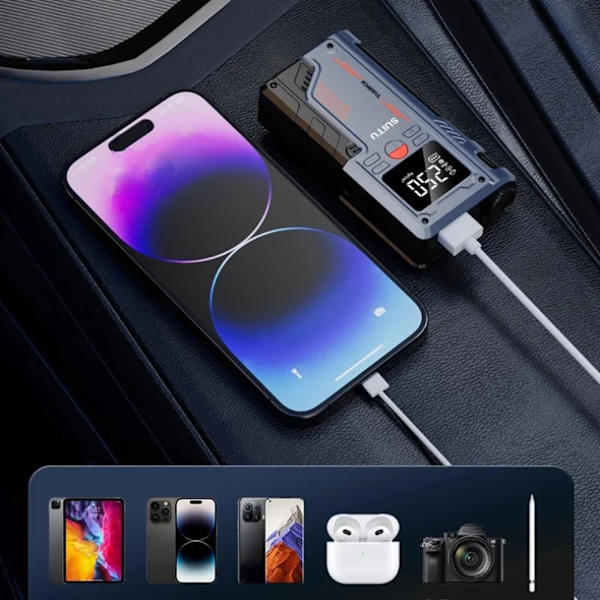 Digital Display Airs Pump Med Power Banks Ficklampa High Power Auto Tire Inflator För Automotive SUV Black