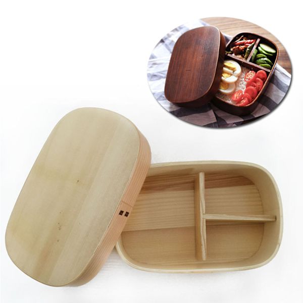 Japanska Bento-lådor Trä Lunchlåda Handgjord Sushilåda i naturligt trä Bordsskål Matbehållare