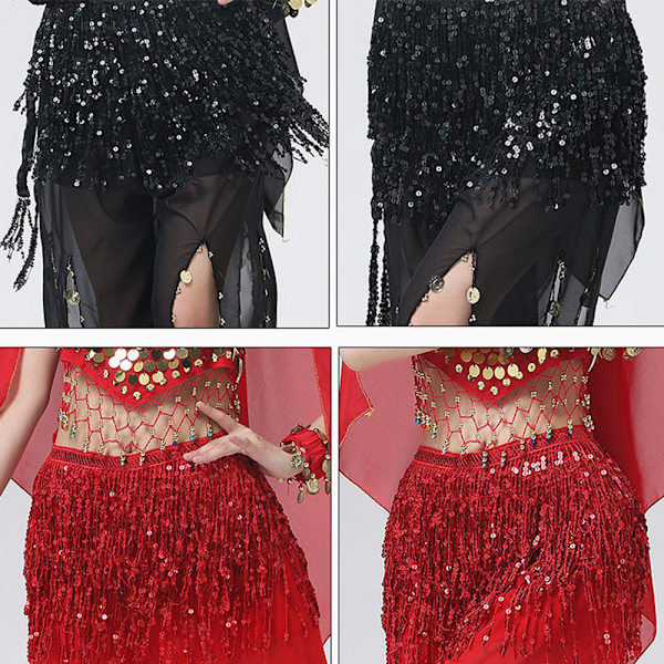 Dam Magdans Paljett Hip Scarf Boho Style Party Kostym För Dansfester Pieces of red
