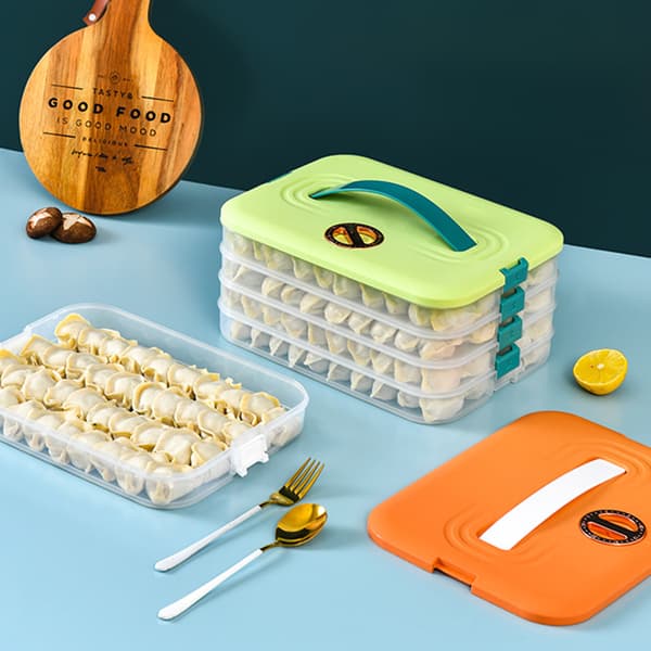Tidsstyrd dumplingförvaringslåda med lock Multifunktionell platsbesparande matbärare för hemköket Three Green