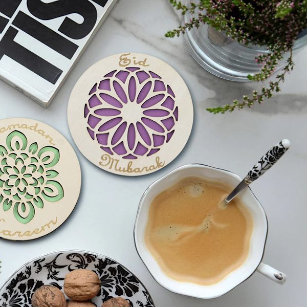 Pappersklippt mönster dubbellagers koppmatta Fashionabla värmebeständiga koppdyna för hemmet 4PCs
