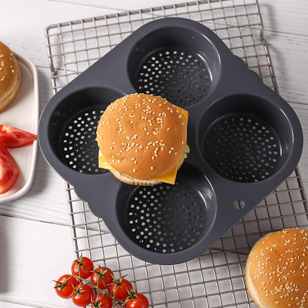 4/6 Grid Silikon Hamburger Bull Pan Non-Stick Bread Loaf Pan Mould för DIY-burgare 4 Holes