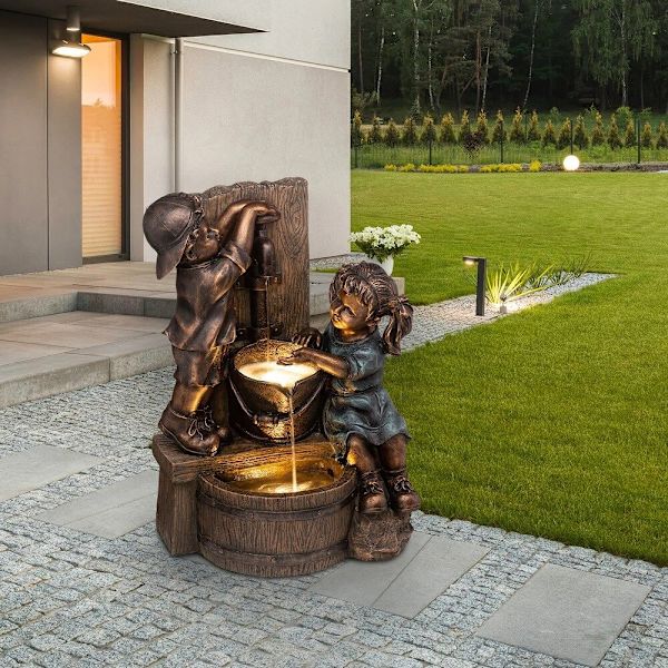 Inomhus/utomhus flicka och pojke staty harts trädgård skulptur gård konst dekoration D