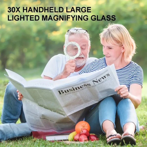 30x handhållen läsförstoringsglas med lampa Flexibel högupplöst förstoringsglas för äldre användning A
