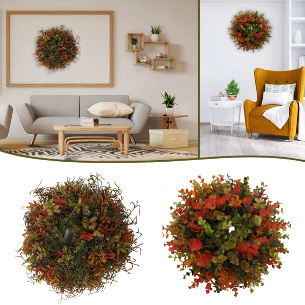 Höst Eucalyptus bondgård krans ring hängande dörr dekoration för vägg fönster bröllopsfest C