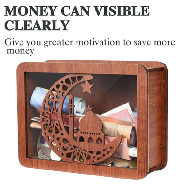 Trä Piggys banker med pengar målnummer Desktop spara pengar Container födelsedag julklapp E