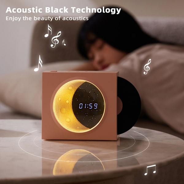 Bluetooth trådlös högtalare med ljus Vinyl-Record Moon Clock Yellow