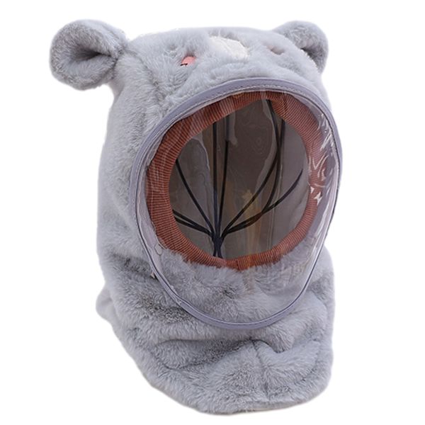 Söt tecknad mask cover hatt Anti-dimma värmande utomhus hatt för shopping Grey Bear